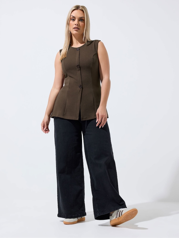 Yours Curve Brown Limited Seam Detail Waistcoat - Image 2 of 5