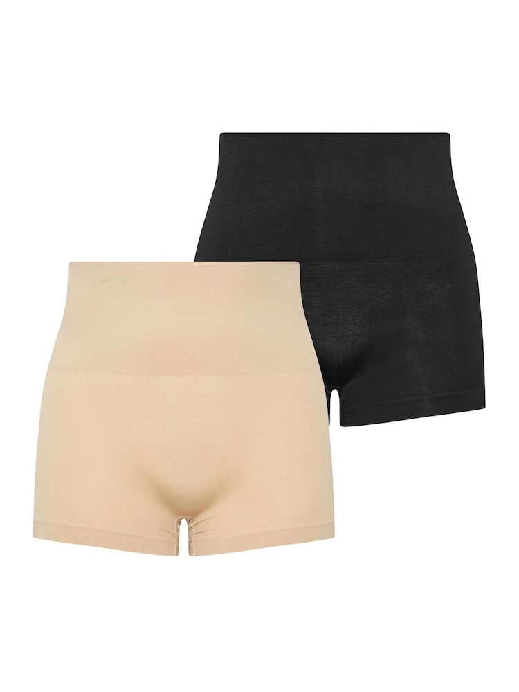 Yours Curve Black 2 Pack Seamless Control High Waisted Shorts - Image 1 of 6