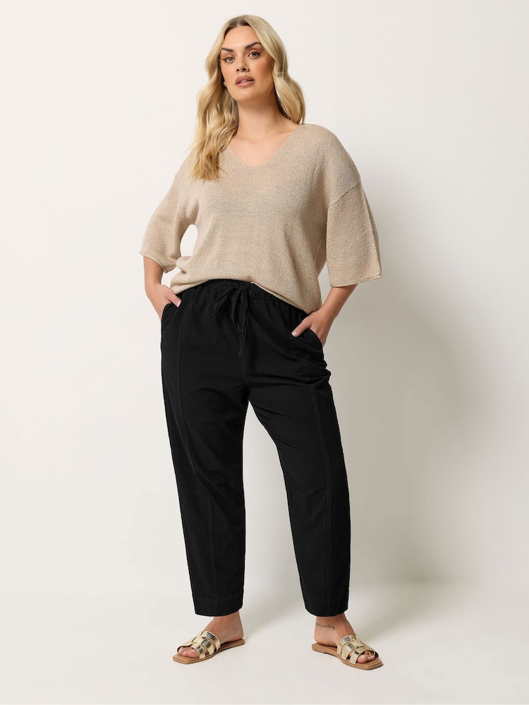 Negro - Yours Curve Cool Cotton Barrel Leg Denim Trousers - Imagen 1 de 4