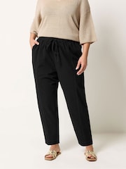 Negro - Yours Curve Cool Cotton Barrel Leg Denim Trousers - Imagen 2 de 4