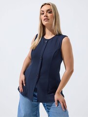 Yours Curve Blue Limited Seam Detail Waistcoat - Image 1 of 5