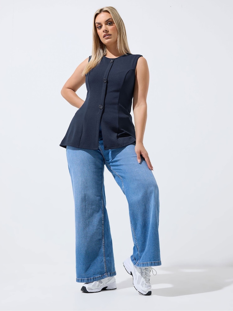 Yours Curve Blue Limited Seam Detail Waistcoat - Image 2 of 5