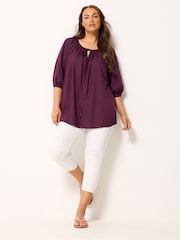 Yours Curve Purple 3/4 Sleeve Stripe Boho Blouse - Image 3 of 5