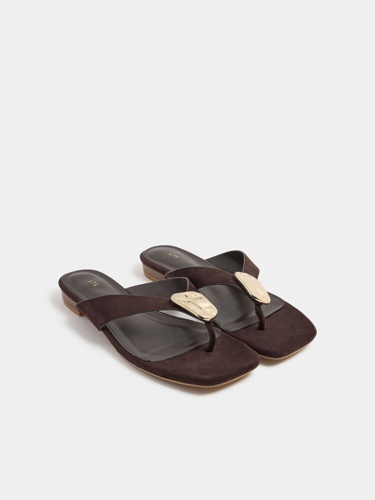 Long Tall Sally Brown Hammered Trim Sandals - Image 1 of 4 Long Tall Sally Brown Hammered Trim Sandals - Image 1 of 4