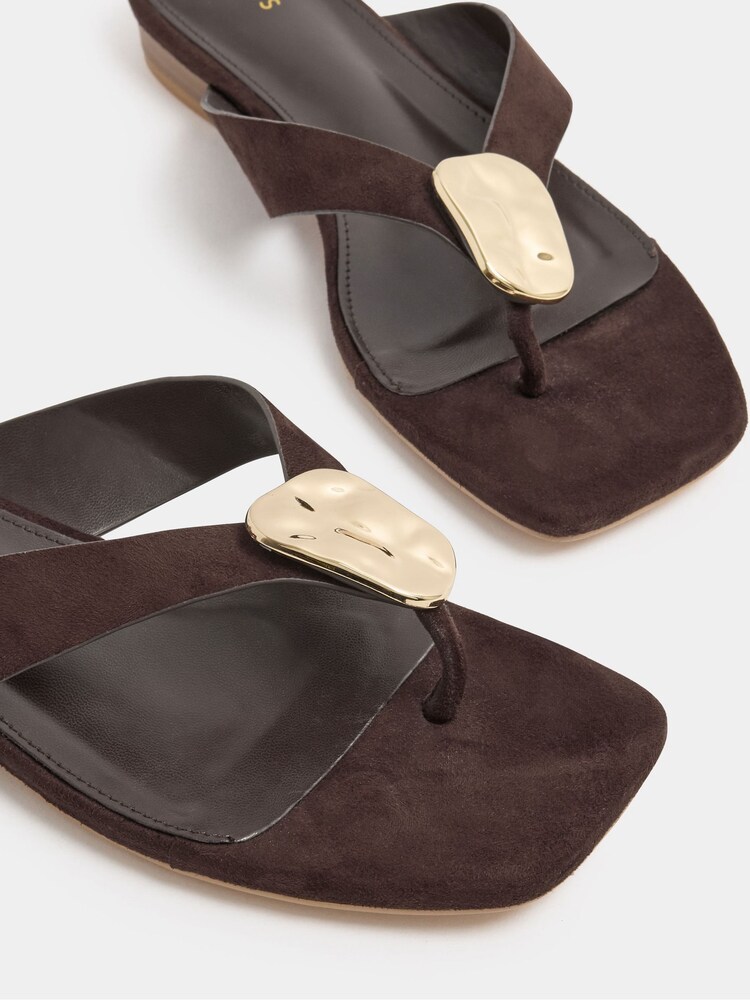 Long Tall Sally Brown Hammered Trim Sandals - Image 4 of 4 Long Tall Sally Brown Hammered Trim Sandals - Image 4 of 4