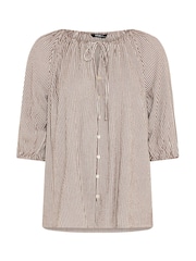 Yours Curve Brown 3/4 Sleeve Stripe Boho Blouse - Image 5 of 5