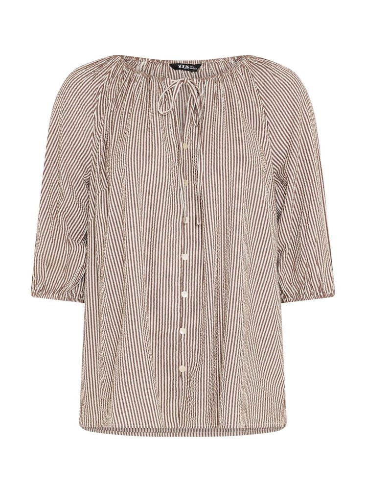 Yours Curve Brown 3/4 Sleeve Stripe Boho Blouse - Image 5 of 5