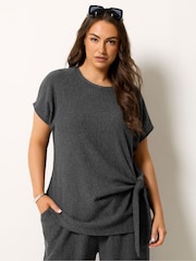 Yours Curve Grey Andorra Knot T-Shirt - Image 1 of 5