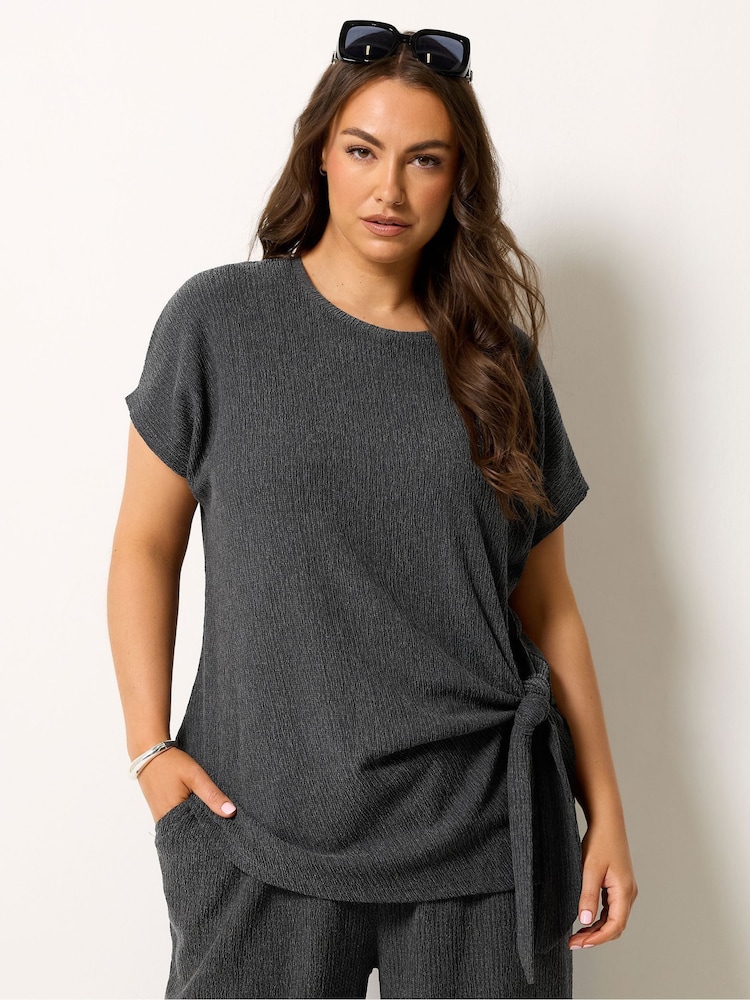 Yours Curve Grey Andorra Knot T-Shirt - Image 1 of 5