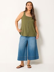 Yours Curve Blue Deep Hem Wide Leg Cropped Trousers - Image 2 of 6