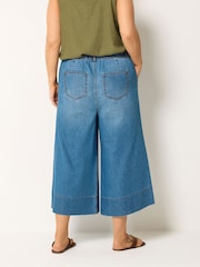 Yours Curve Blue Deep Hem Wide Leg Cropped Trousers - Image 4 of 6