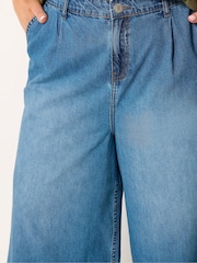 Yours Curve Blue Deep Hem Wide Leg Cropped Trousers - Image 5 of 6