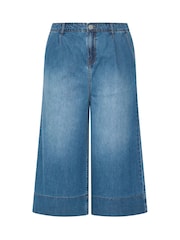 Yours Curve Blue Deep Hem Wide Leg Cropped Trousers - Image 6 of 6