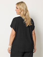 Yours Curve Black All Over Print Grown On Trim Twist Top - Image 2 of 4