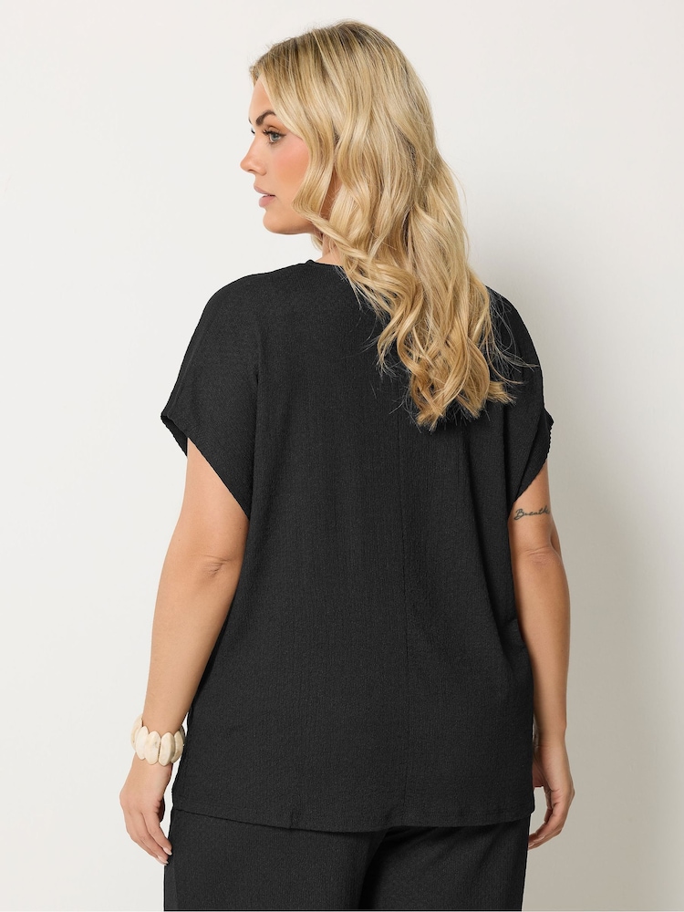 Yours Curve Black All Over Print Grown On Trim Twist Top - Image 2 of 4 Yours Curve Black All Over Print Grown On Trim Twist Top - Image 2 of 4