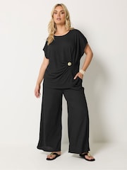 Yours Curve Black All Over Print Grown On Trim Twist Top - Image 3 of 4