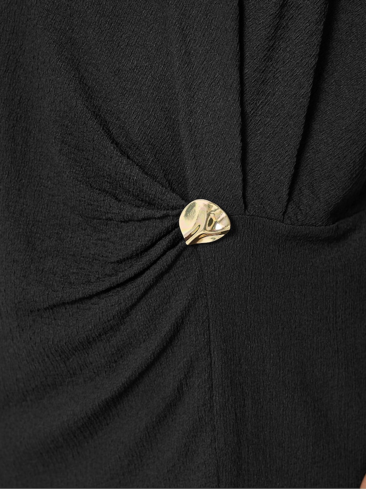 Yours Curve Black All Over Print Grown On Trim Twist Top - Image 4 of 4 Yours Curve Black All Over Print Grown On Trim Twist Top - Image 4 of 4