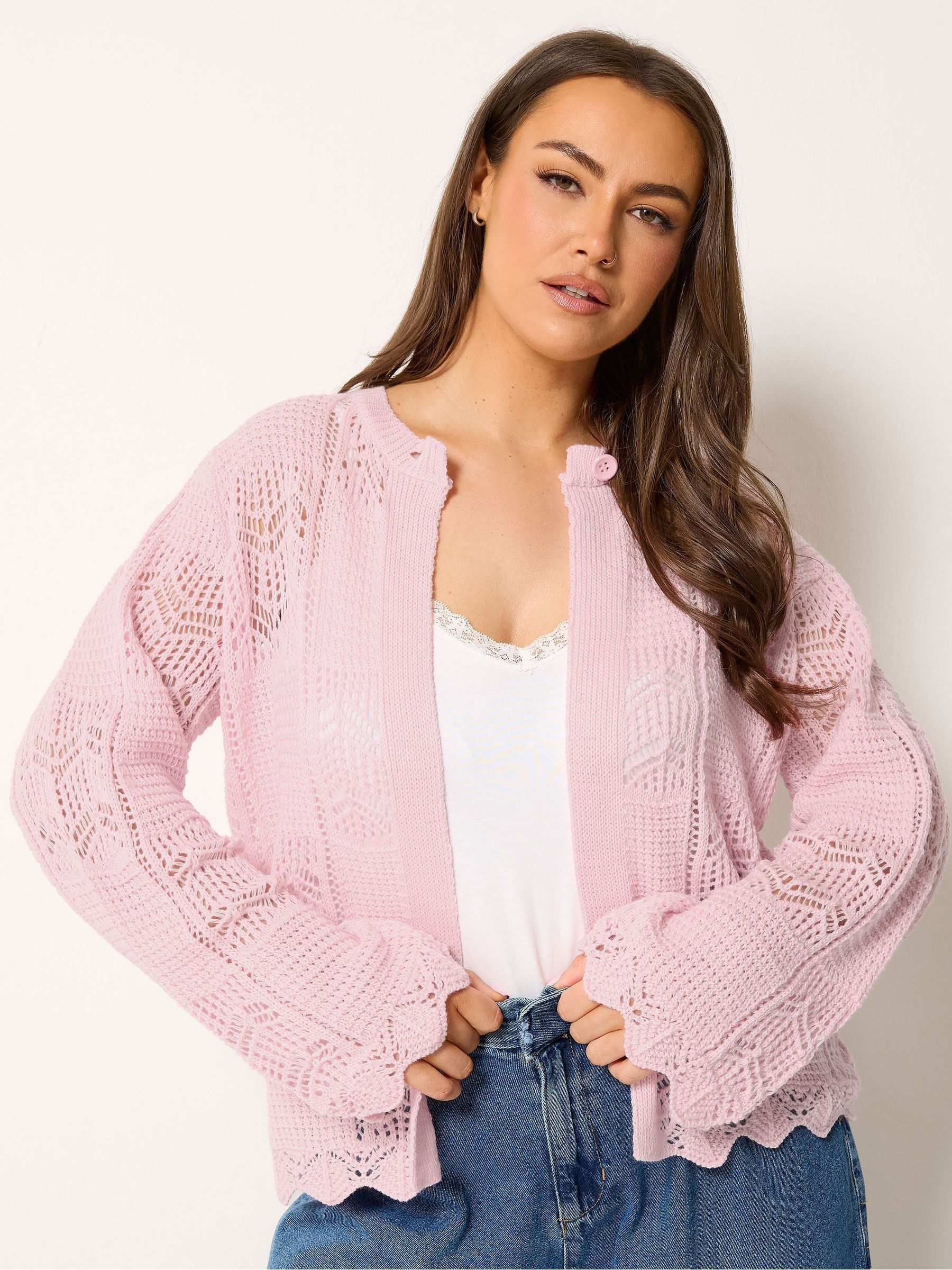 Yours Women's Crochet Knitted Cardigan Sweater in Baby Pink | Size: 18-20 - Image 2