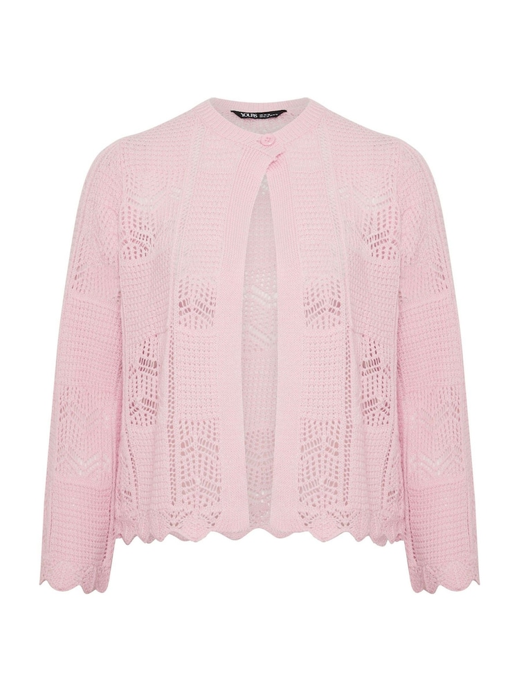 Yours Curve Pink Crochet Cardigan - Image 5 of 5 Yours Curve Pink Crochet Cardigan - Image 5 of 5