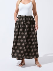 Yours Curve Brown Limited Sun Linen Mix Skirt - Image 2 of 6