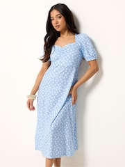 PixieGirl Petite Blue Daisy Ruched Bust Midi Dress - Image 2 of 5
