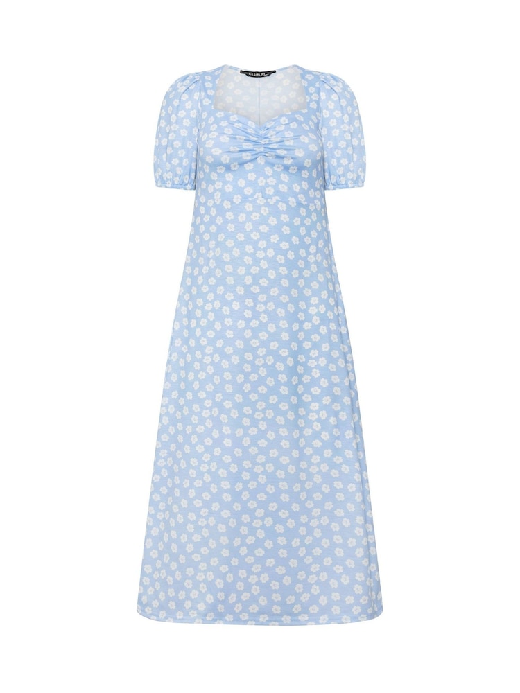 PixieGirl Petite Blue Daisy Ruched Bust Midi Dress - Image 5 of 5 PixieGirl Petite Blue Daisy Ruched Bust Midi Dress - Image 5 of 5