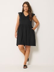 Yours Curve Black Broderie Sleeve Short Dress - Image 2 of 4