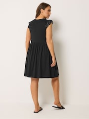 Yours Curve Black Broderie Sleeve Short Dress - Image 3 of 4