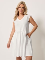 Yours Curve White Broderie Sleeve Short Dress - Image 1 of 5