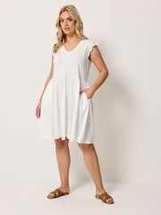 Yours Curve White Broderie Sleeve Short Dress - Image 2 of 5