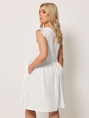Yours Curve White Broderie Sleeve Short Dress - Image 3 of 5