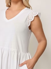 Yours Curve White Broderie Sleeve Short Dress - Image 4 of 5