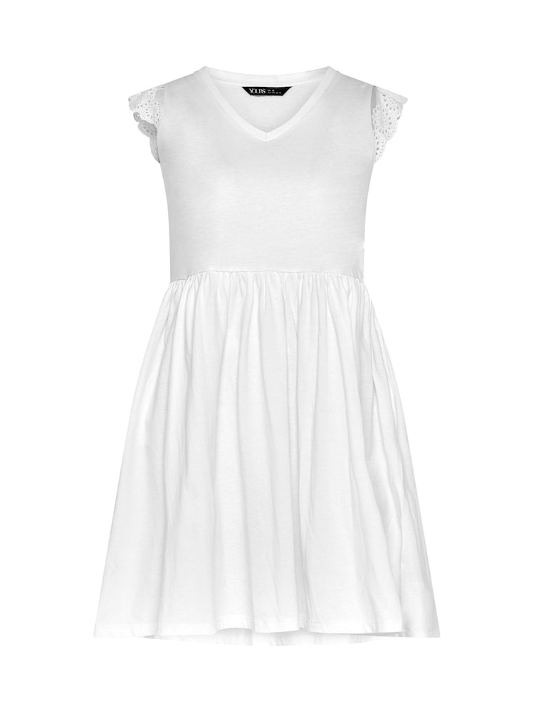 Yours Curve White Broderie Sleeve Short Dress - Image 5 of 5