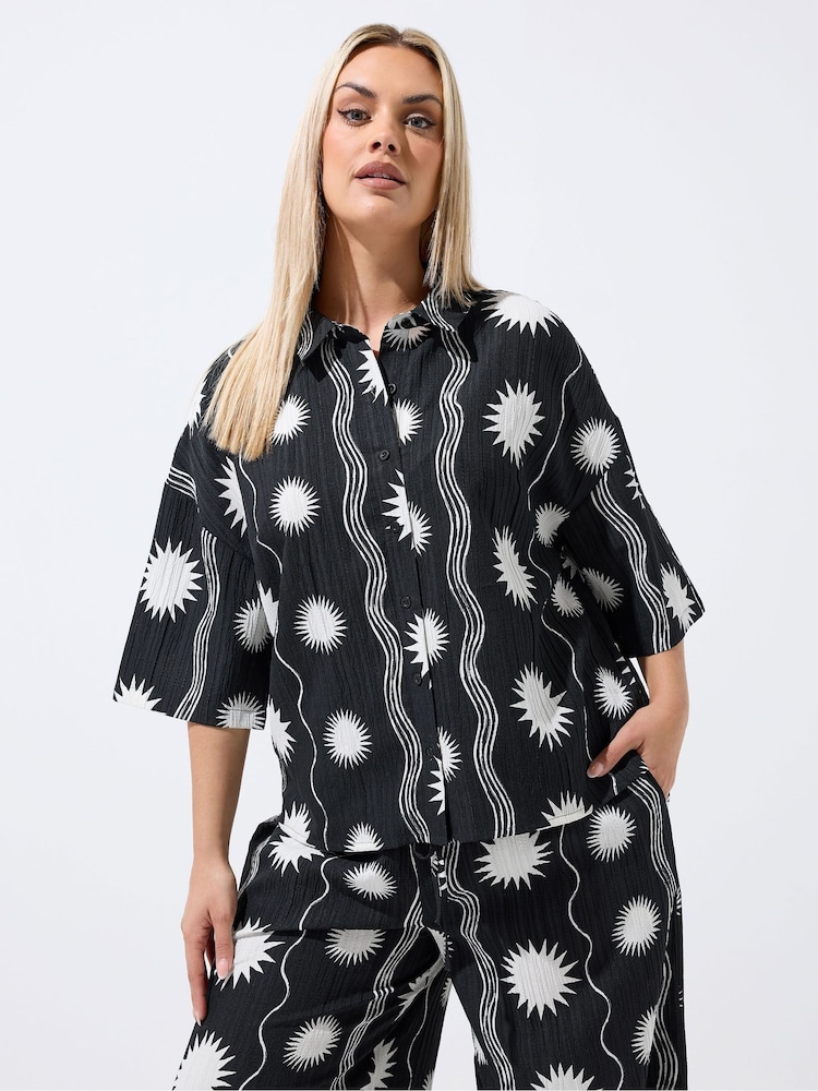 Yours Curve Black Limited Sun Stripe Crinkle Shirt - Image 1 of 4