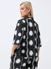 Yours Curve Black Limited Sun Stripe Crinkle Shirt - Image 2 of 4