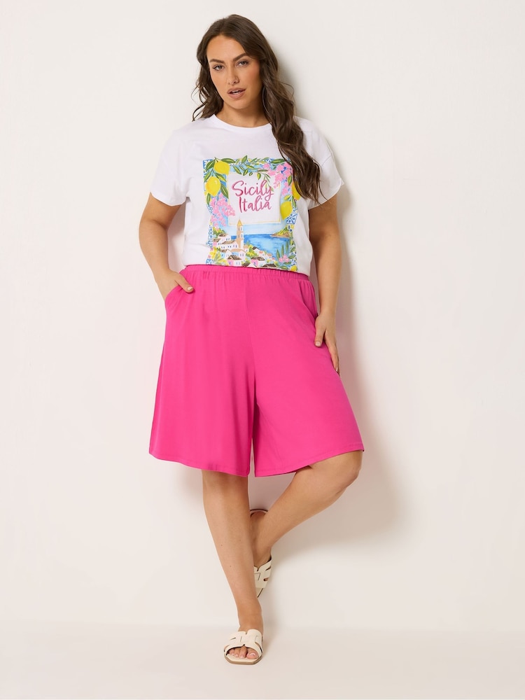 Yours Curve Pink Jersey Shorts - Image 2 of 5