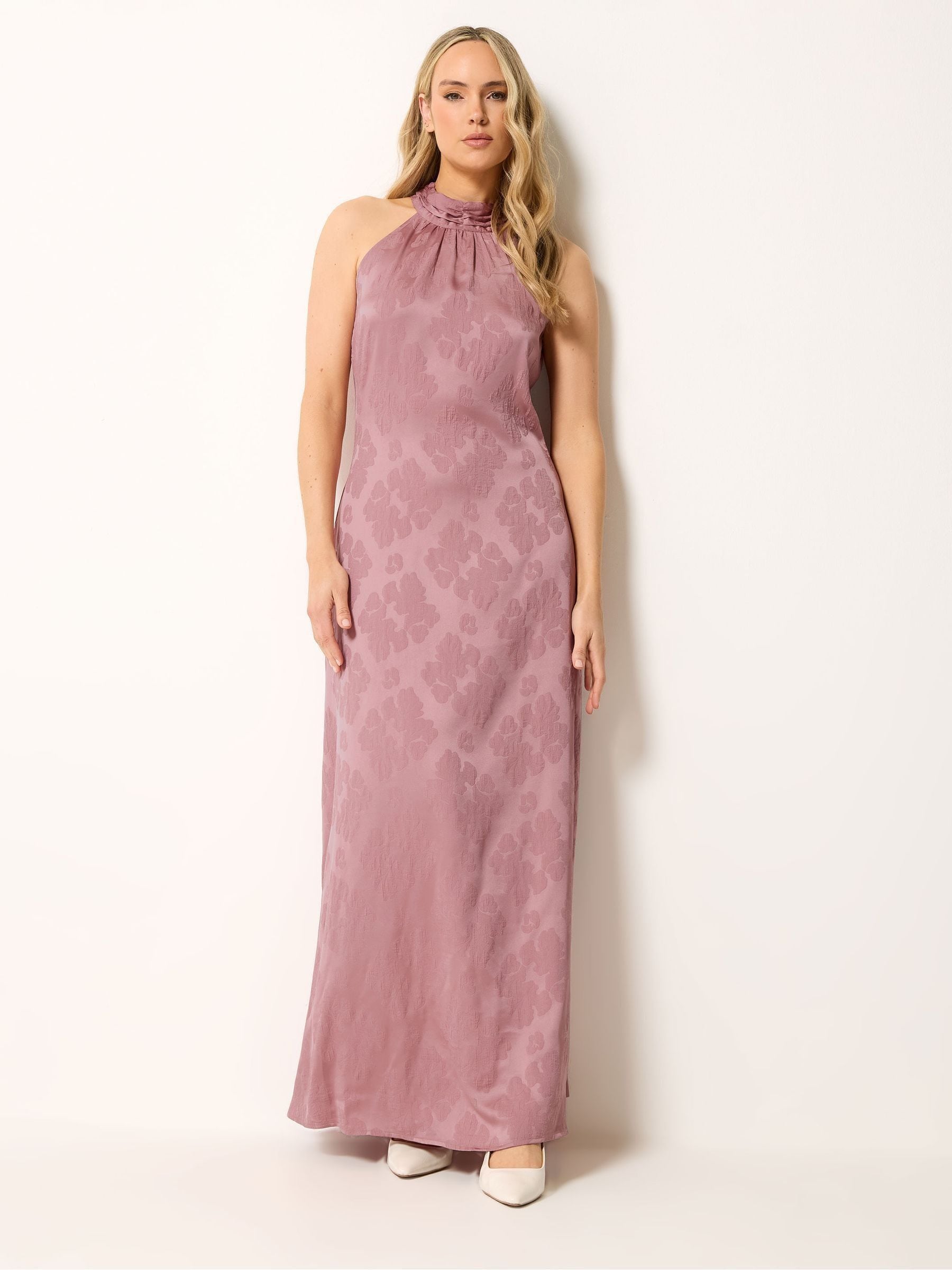 Long Tall Sally Women's Pink Tall Jacquard Halterneck Maxi Dress In | : Size 16 - Image 3
