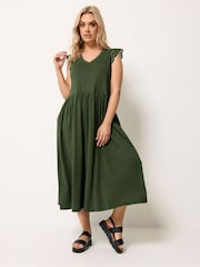 Yours Curve Green Broderie Sleeve Midaxi Dress - Image 1 of 5