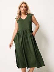 Yours Curve Green Broderie Sleeve Midaxi Dress - Image 2 of 5