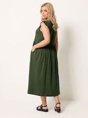 Yours Curve Green Broderie Sleeve Midaxi Dress - Image 3 of 5
