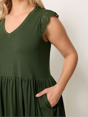 Yours Curve Green Broderie Sleeve Midaxi Dress - Image 4 of 5