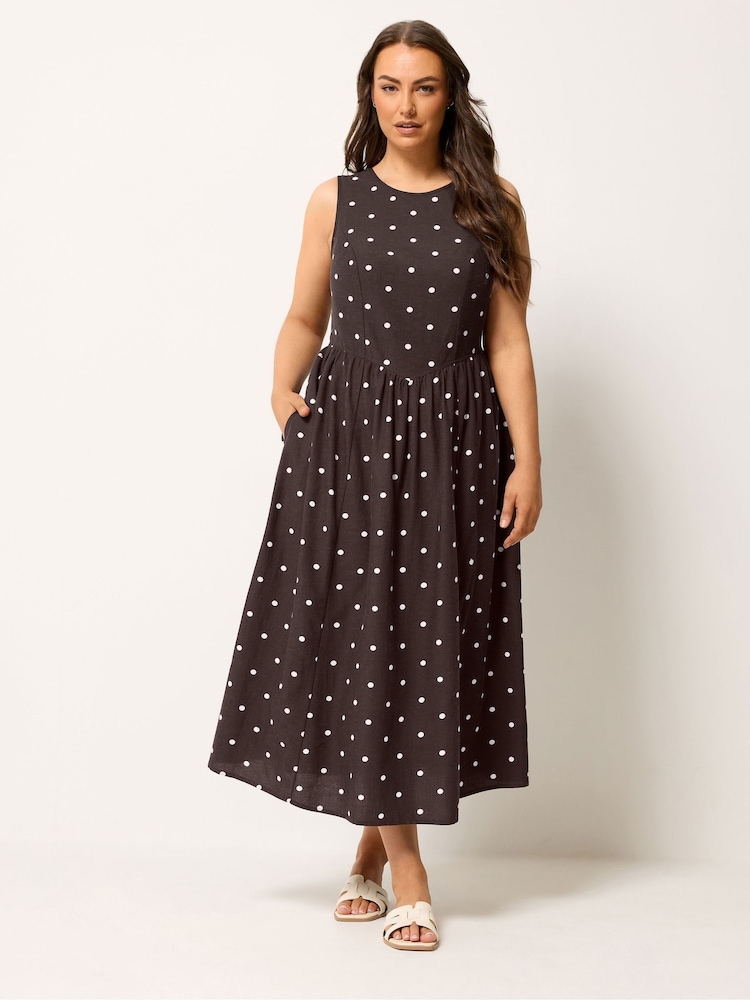 Yours Curve Brown Linen Blend V Waist Midaxi Dress - Image 2 of 5