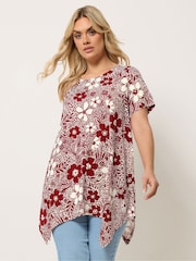 Yours Curve Red Hanky Hem Blouse - Image 1 of 5