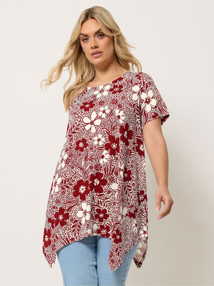 Yours Curve Red Hanky Hem Blouse - Image 1 of 5