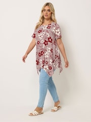 Yours Curve Red Hanky Hem Blouse - Image 2 of 5
