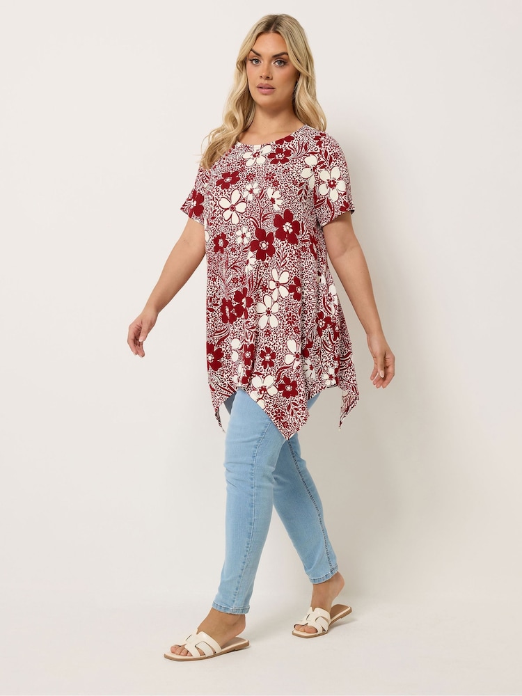 Yours Curve Red Hanky Hem Blouse - Image 2 of 5