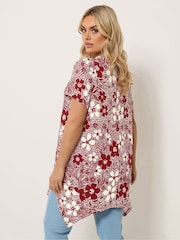 Yours Curve Red Hanky Hem Blouse - Image 3 of 5