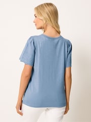 M&Co Blue Embroidered Sleeve T-Shirt - Image 3 of 5