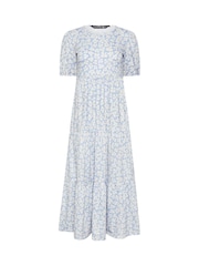 PixieGirl Petite Blue Ditsy Short Sleeve Tiered Maxi Dress - Image 5 of 5