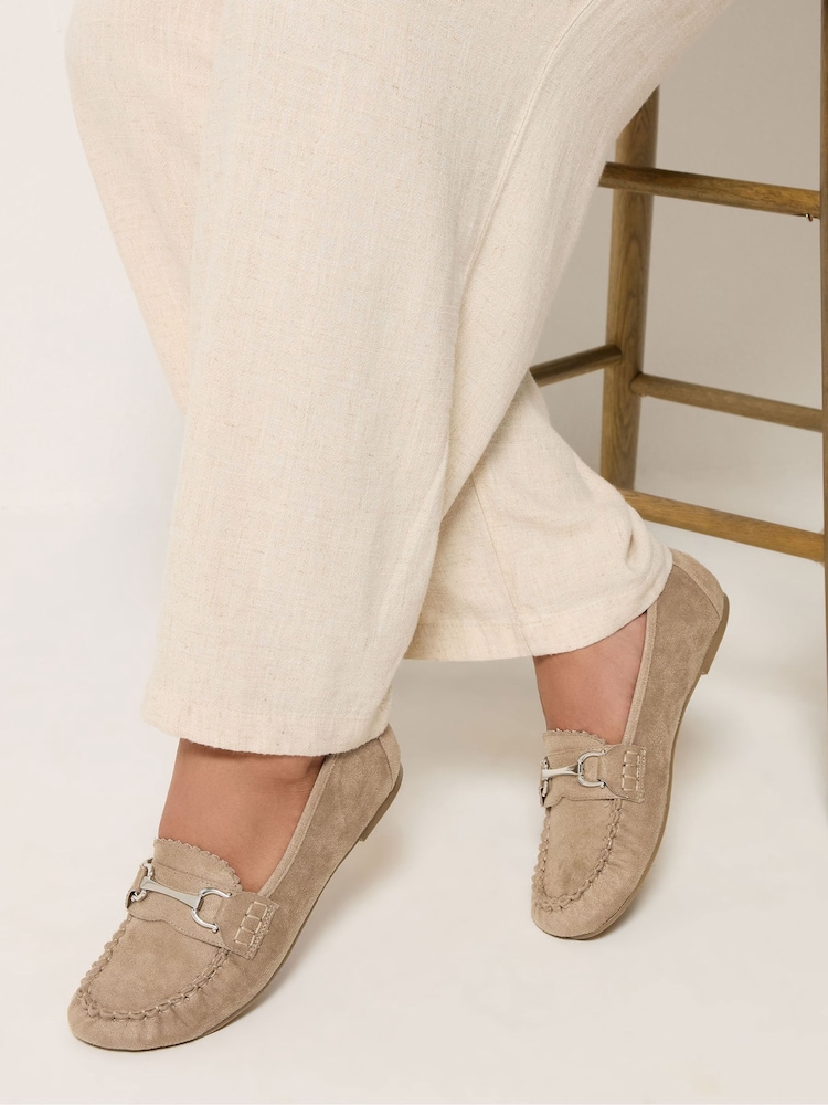 Yours Curve Natural Extra Wide Fit Faux Suede Loafers - Image 1 of 1 Yours Curve Natural Extra Wide Fit Faux Suede Loafers - Image 1 of 1